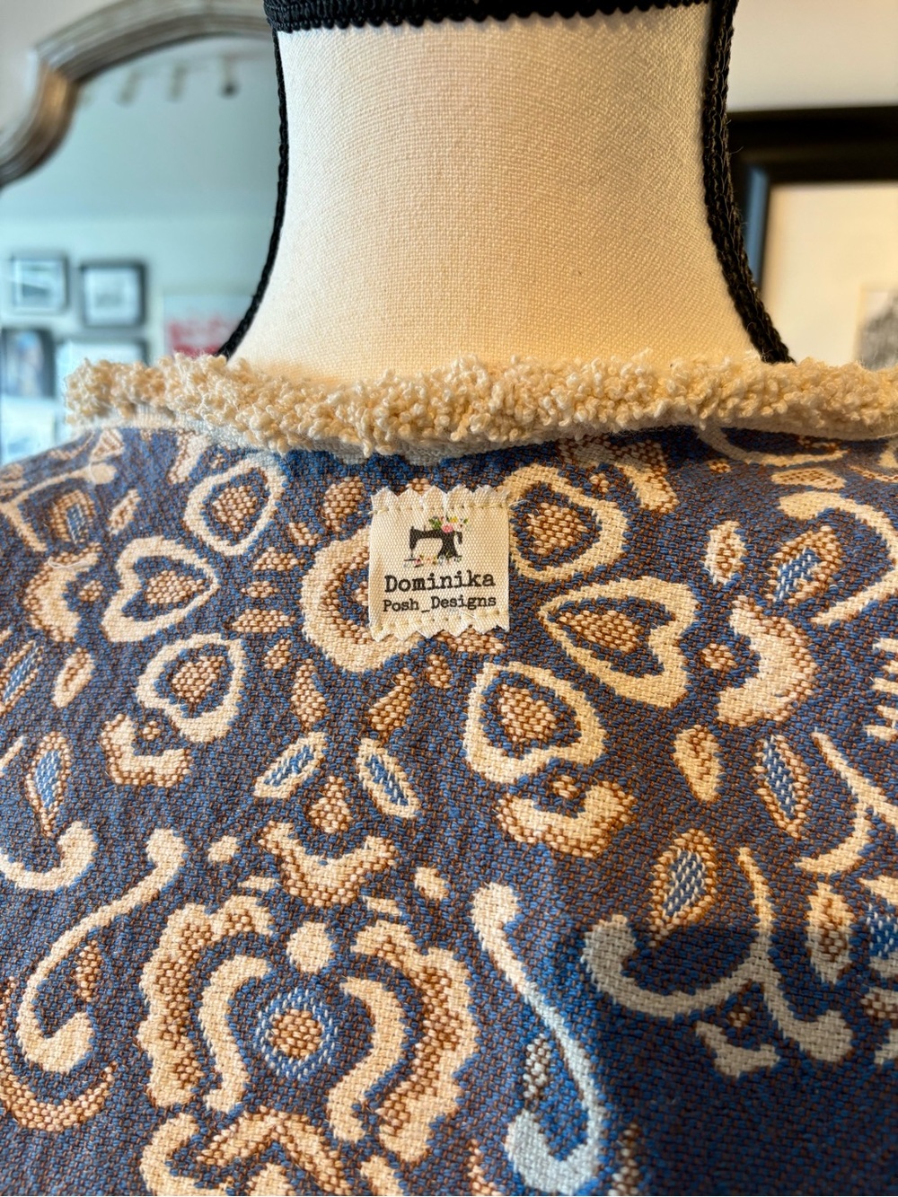 🧵 HANDMADE Embroidered Cream & Blue Boho Kimono Linen Blend Jacket O/S - Picture 10 of 15